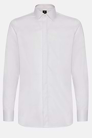 Cotton Satin Slim Fit Shirt, White, hi-res