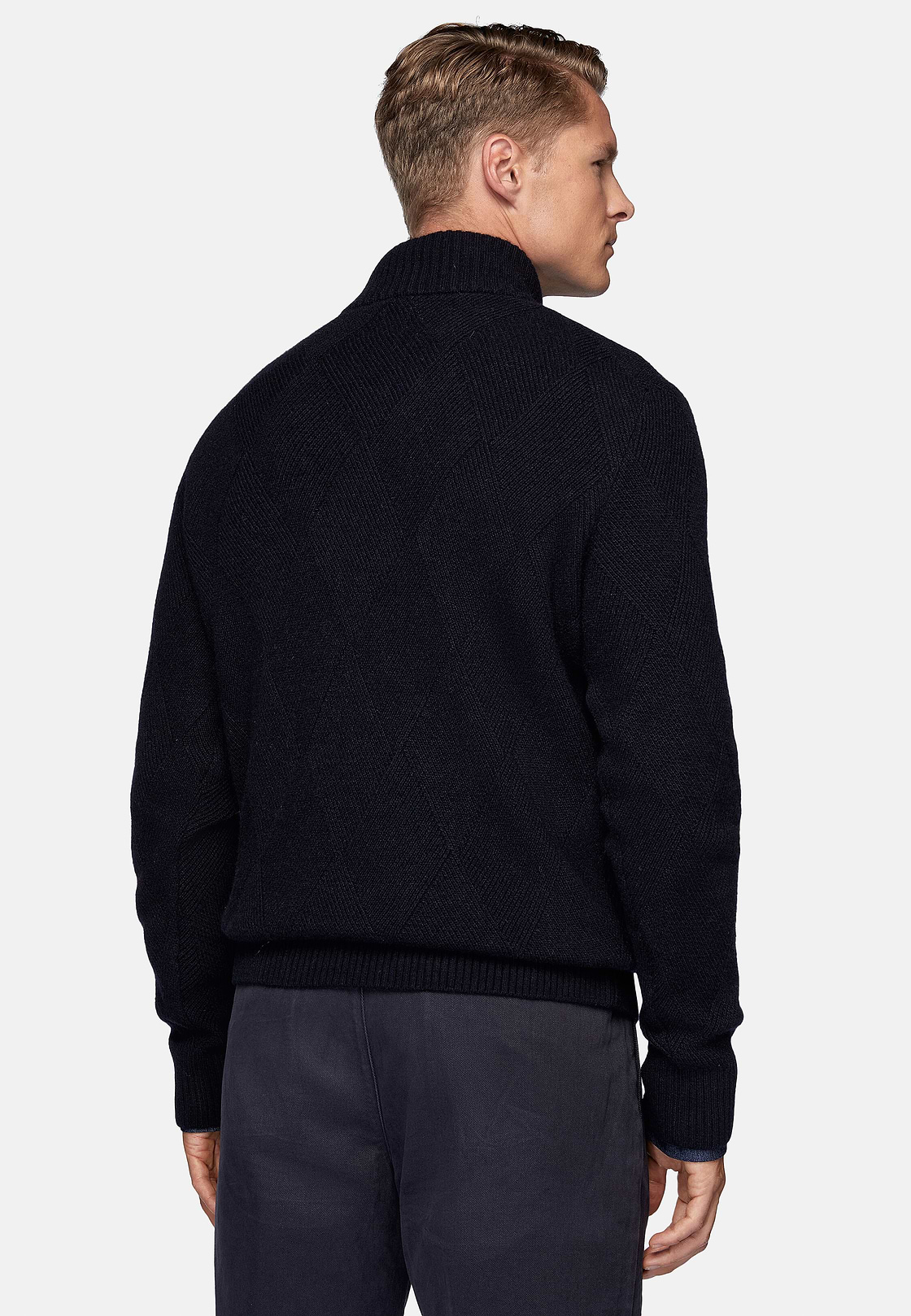 Pull Demi-Zip Bleu Marine En Laine Nylon, bleu marine, hi-res