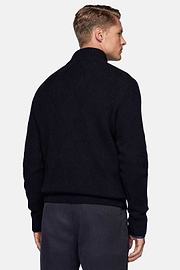 Pull Demi-Zip Bleu Marine En Laine Nylon, bleu marine, hi-res
