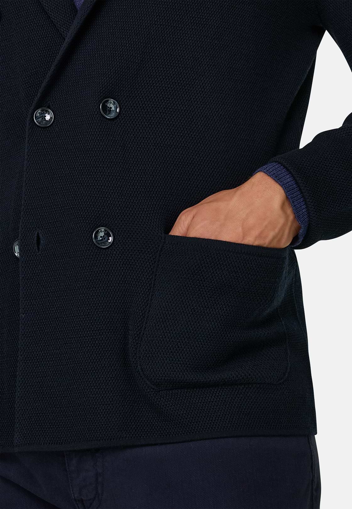 Double-Breasted Blazer in Extrafine Merino Wool, Navy blue, hi-res, 3