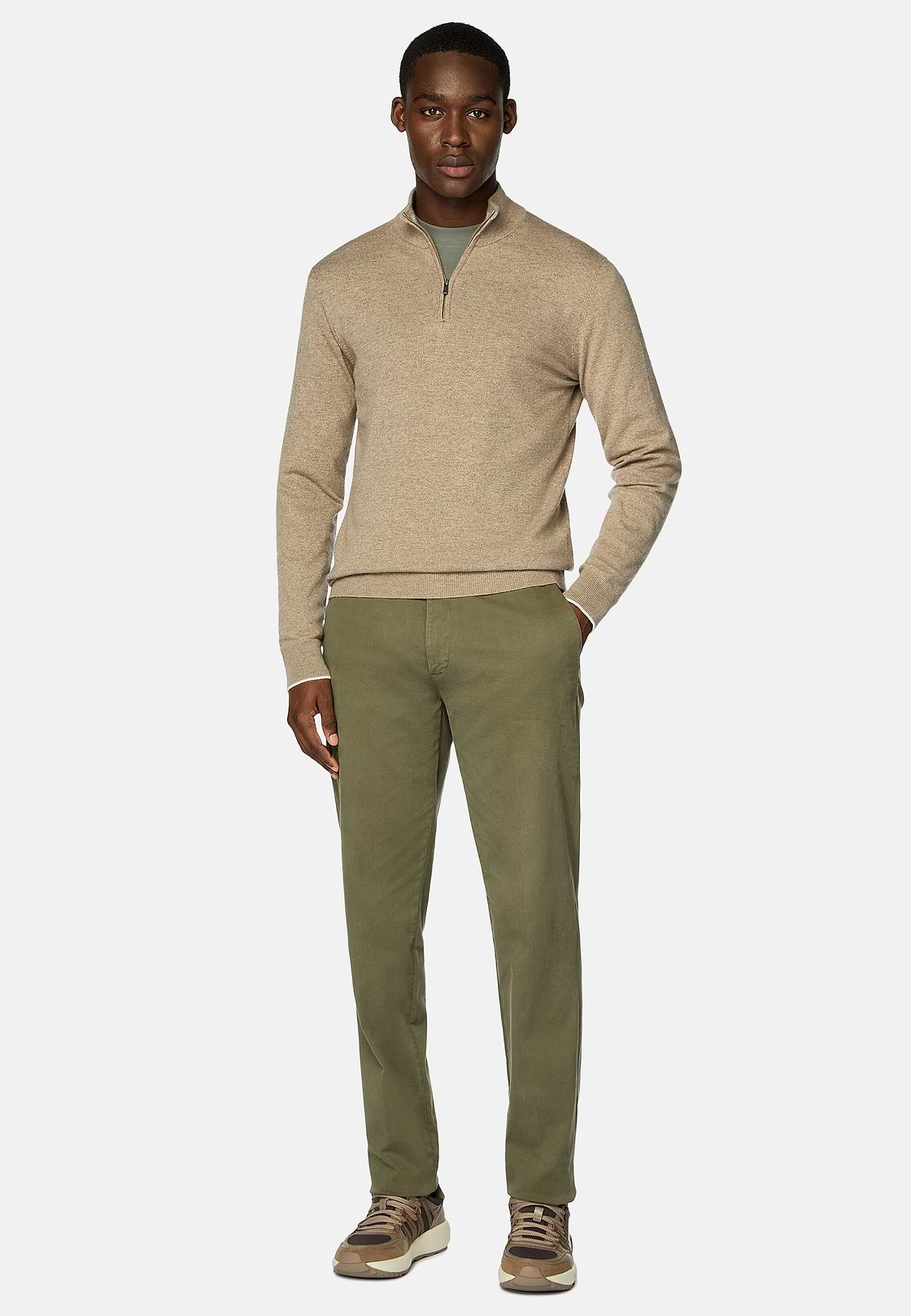 Stretch Cotton Trousers, Military Green, hi-res