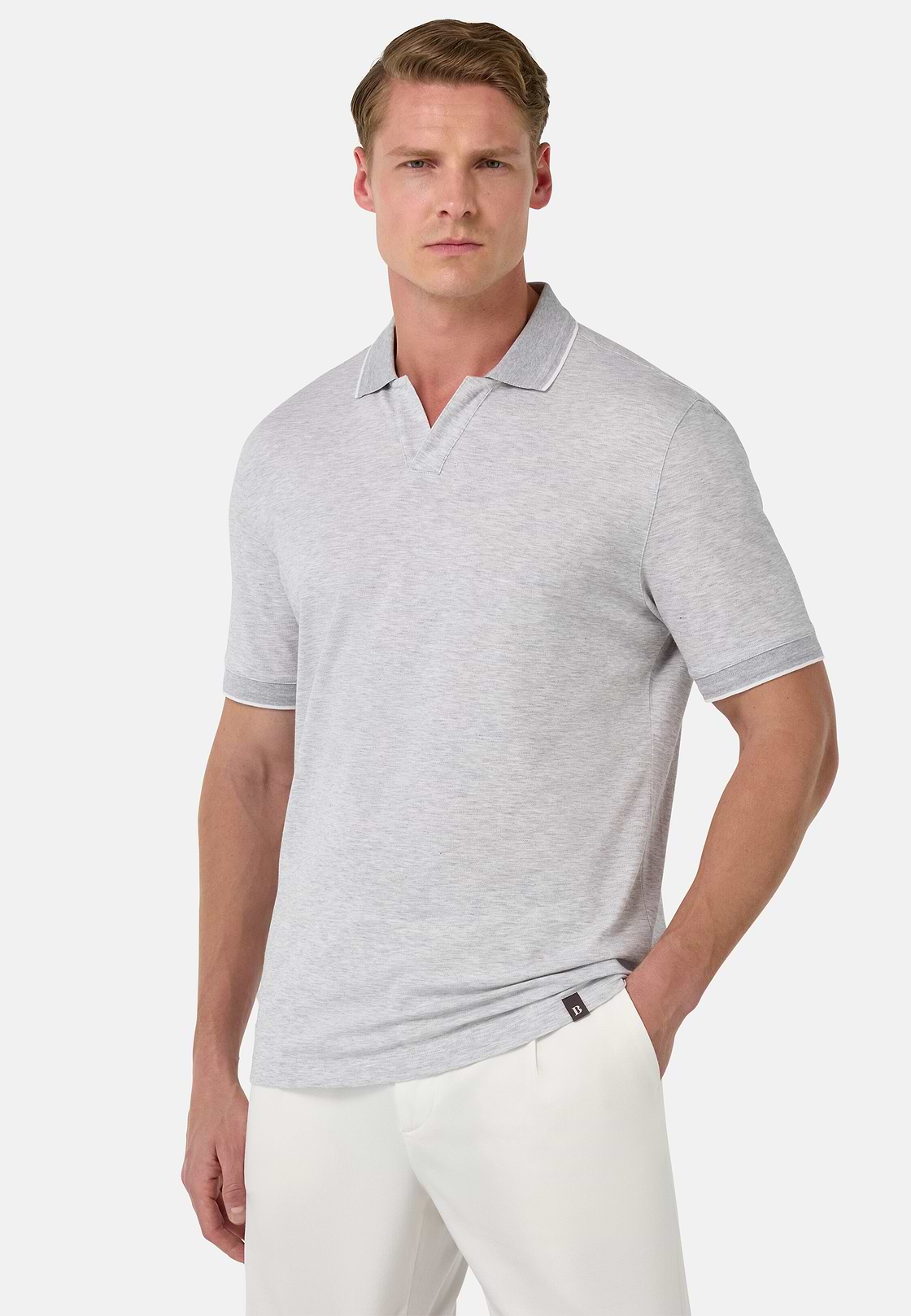 S.Cafè® High-Performance Piqué Polo Shirt, Light grey, hi-res