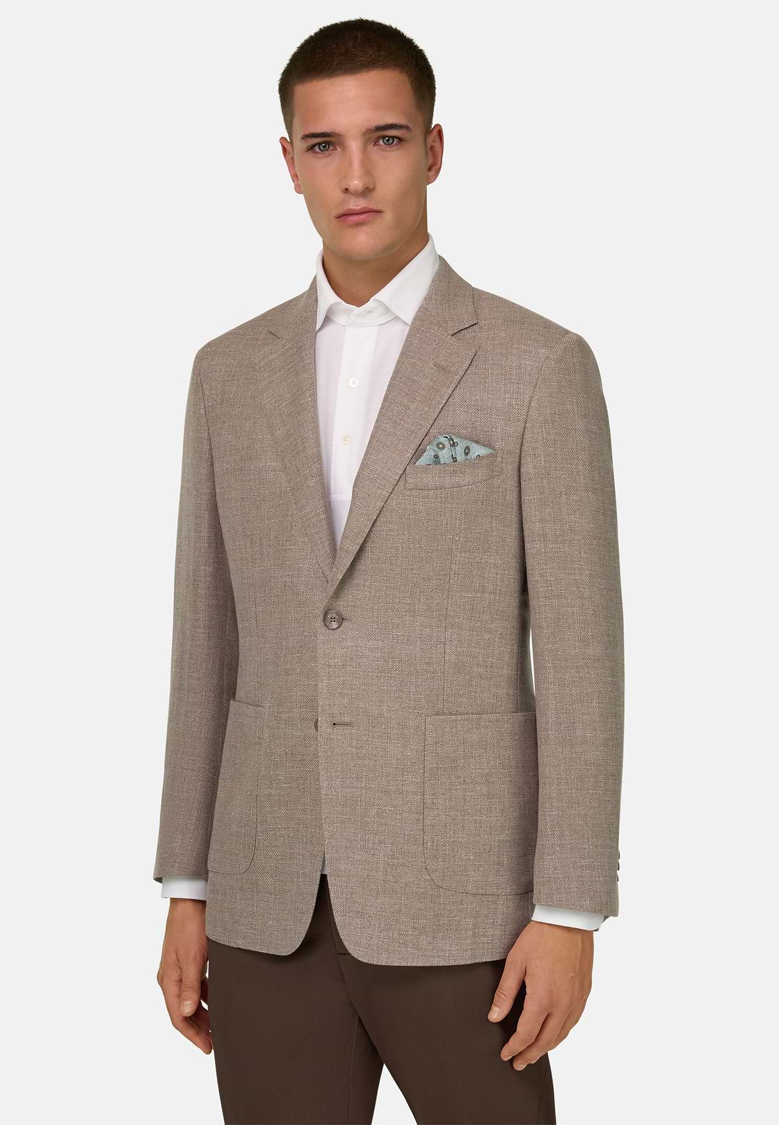 Giacca In Lana Lino E Seta, Taupe, hi-res, 2