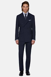 Double-Breasted Navy Houndstooth Suit in Wool, Navy blue, hi-res