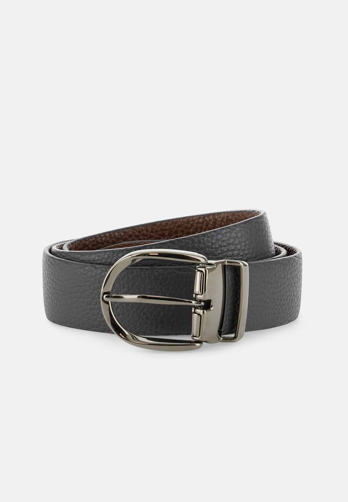 Reversible Grained Leather Belt, Charcoal, hi-res, 1
