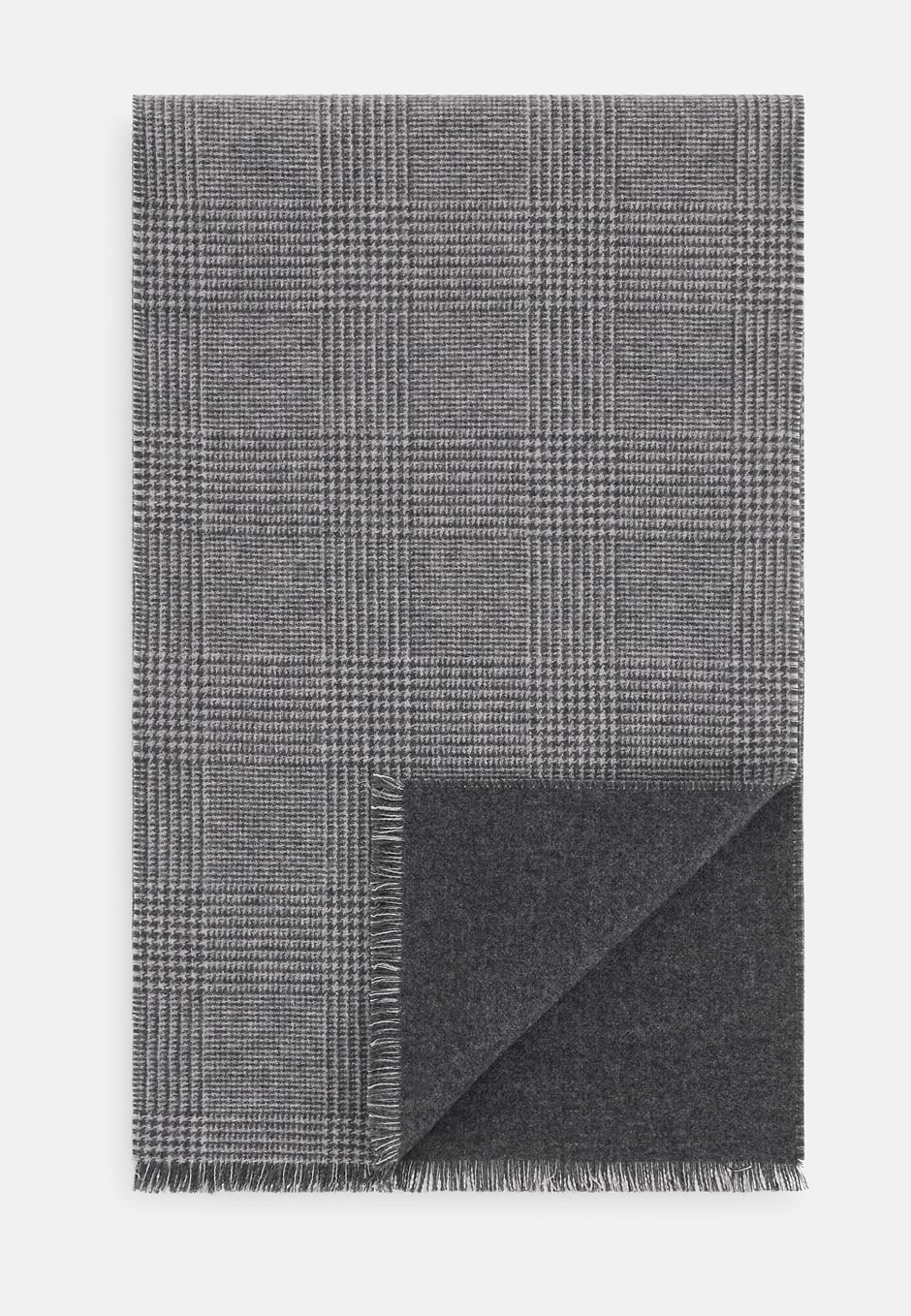 Scarf in Wool Cashmere with Prince of Wales Check, Light grey, hi-res