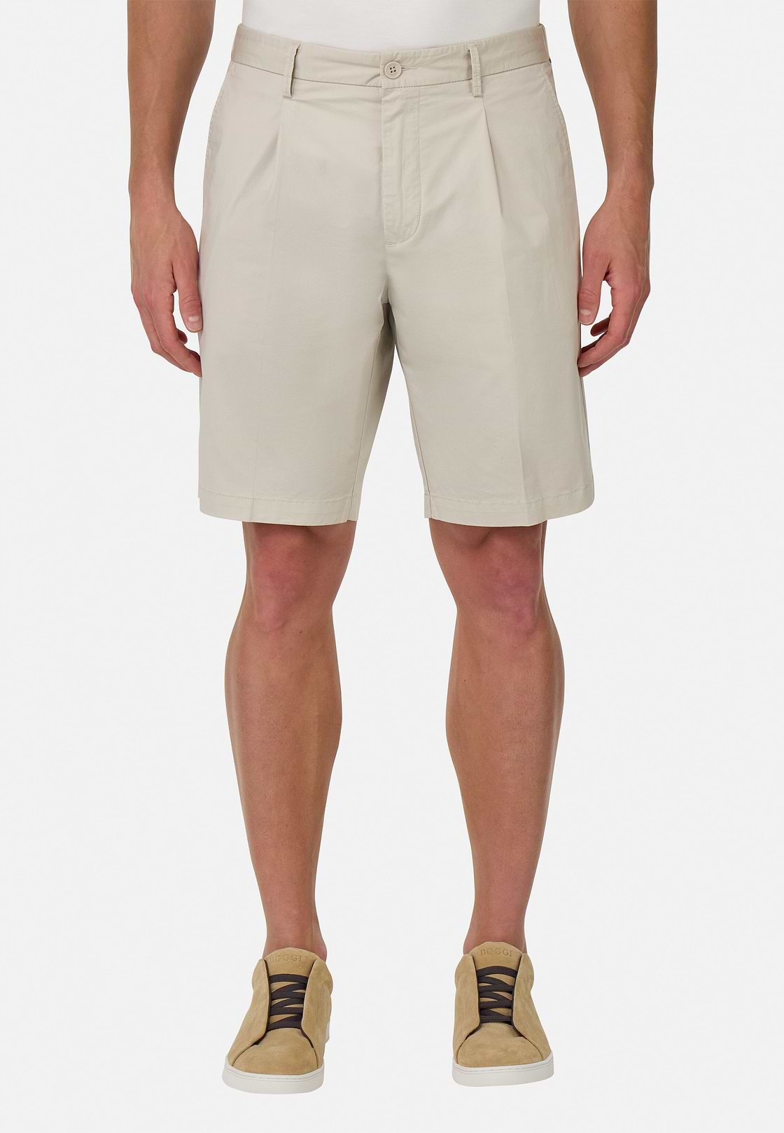Stretch Cotton Bermuda Shorts, Sand, hi-res