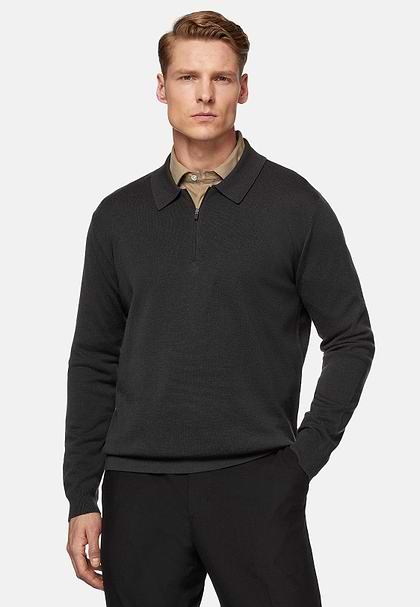 Charcoal Merino Wool Tech Polo Shirt, Charcoal, hi-res