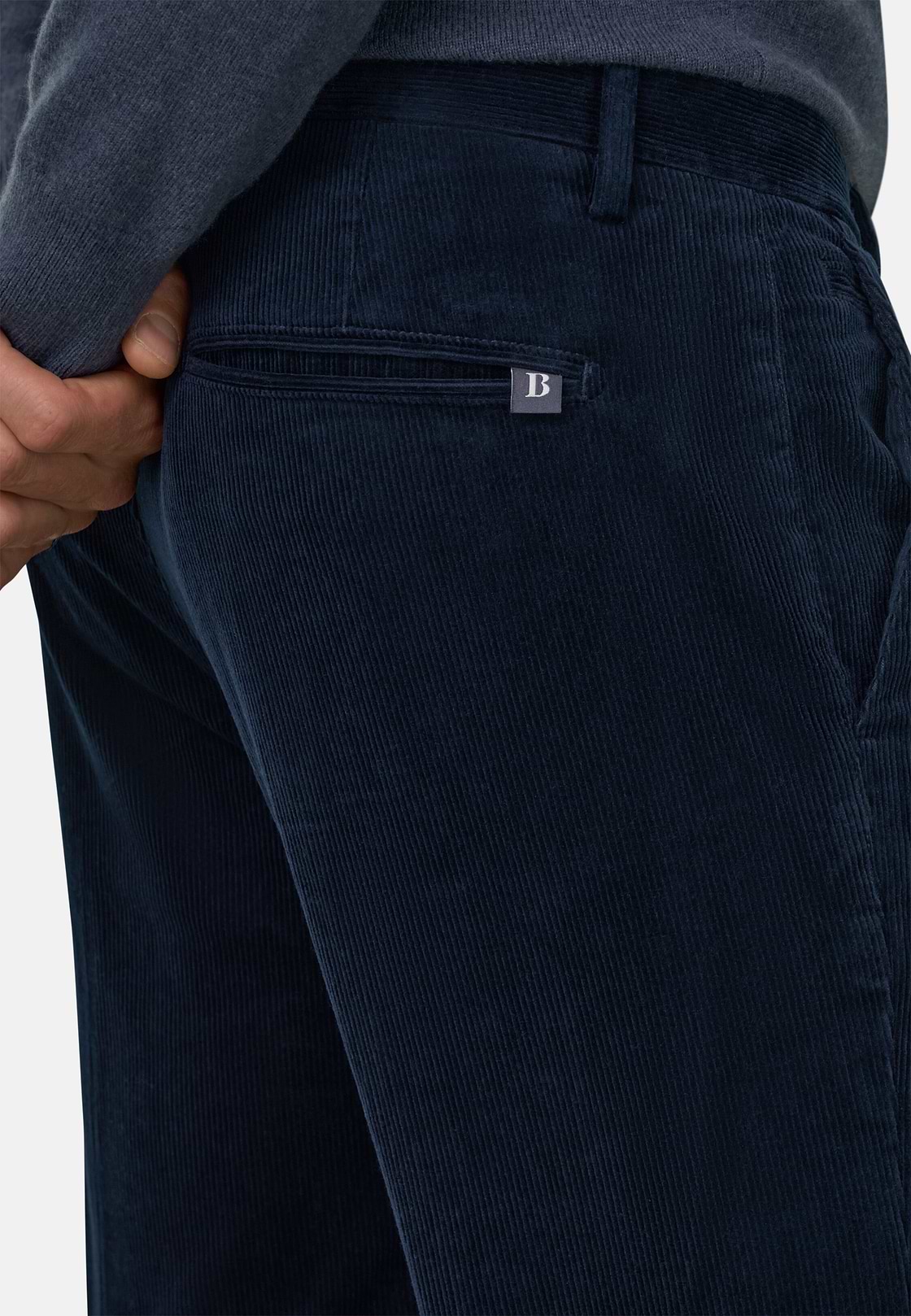 Trousers in Stretch Velvet, Navy blue, hi-res, 3
