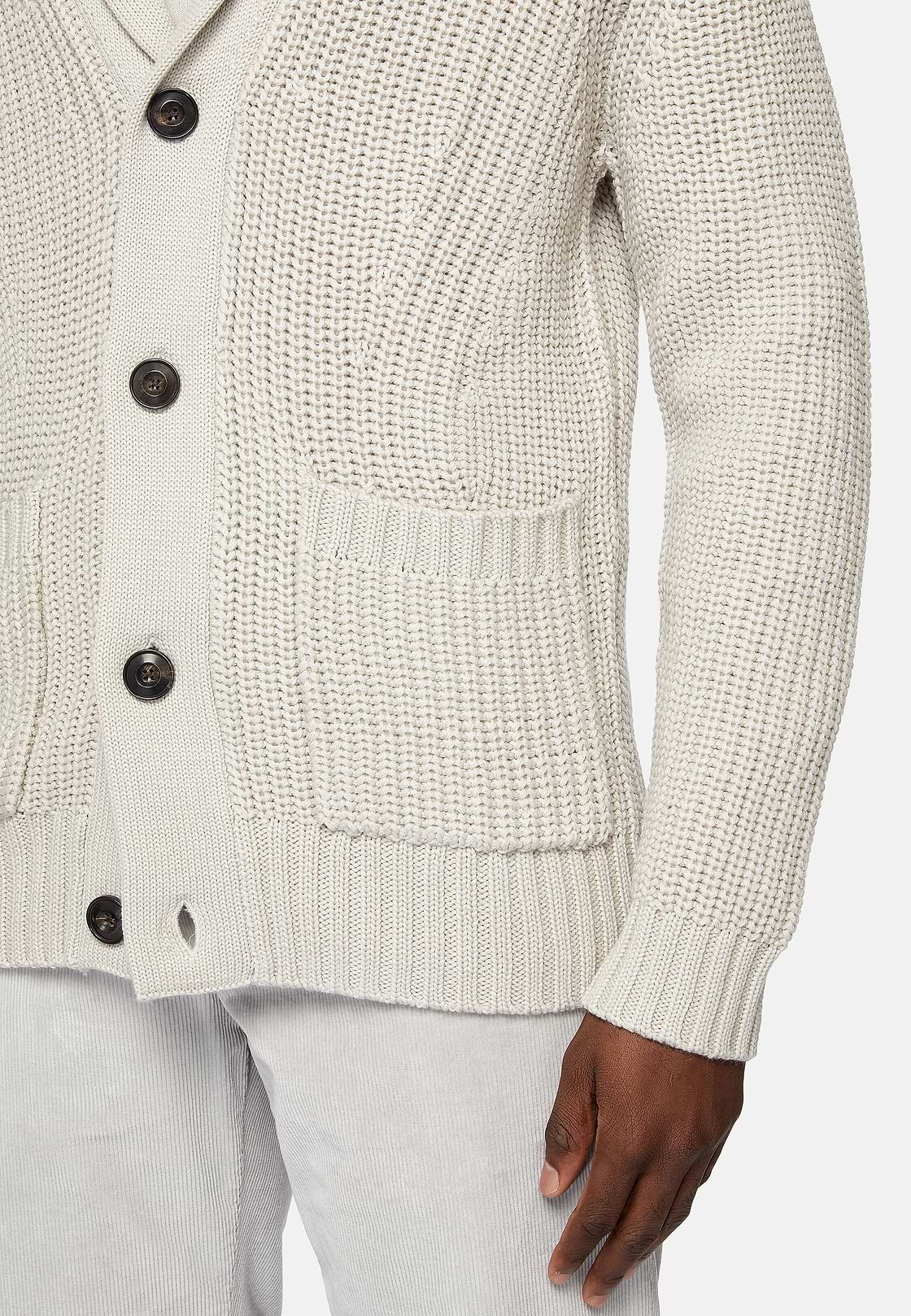 Sandfarbener Cardigan Aus Merinowolle Mit Schalkragen, Sand, hi-res