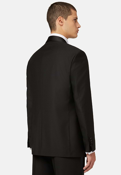 Chaqueta De Esmoquin Negra De Lana Solapa Tipo Chal, Negro, hi-res