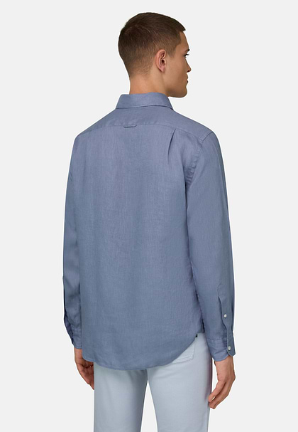Regular Fit Linen Shirt, Indigo, hi-res