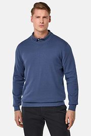Cotton Crew Neck Jumper, Indigo, hi-res