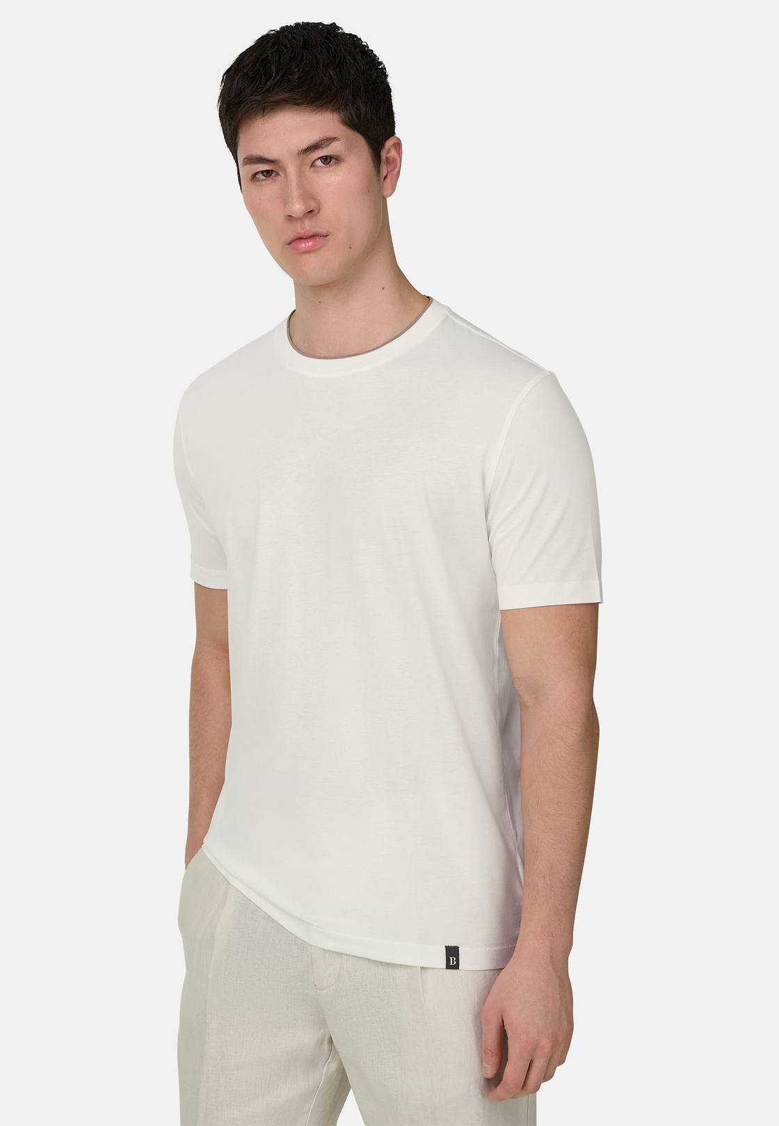 T-Shirt In Cotone Tencel, Bianco, hi-res, 1