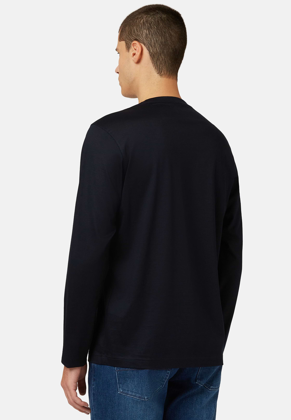 T-shirt À Manches Longues En Jersey De Coton Pima, bleu marine, hi-res