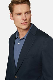 Veste Bleue En Coton Stretch Motif En Diagonale, Bleu, hi-res