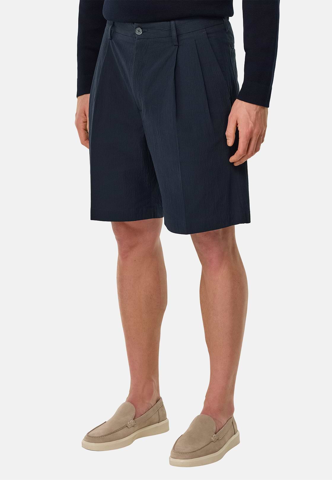 Bermuda In Seersucker Di Cotone, Navy, hi-res