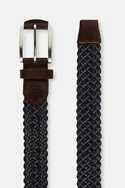 Stretch Leather/Fabric Woven Belt, Brown, hi-res