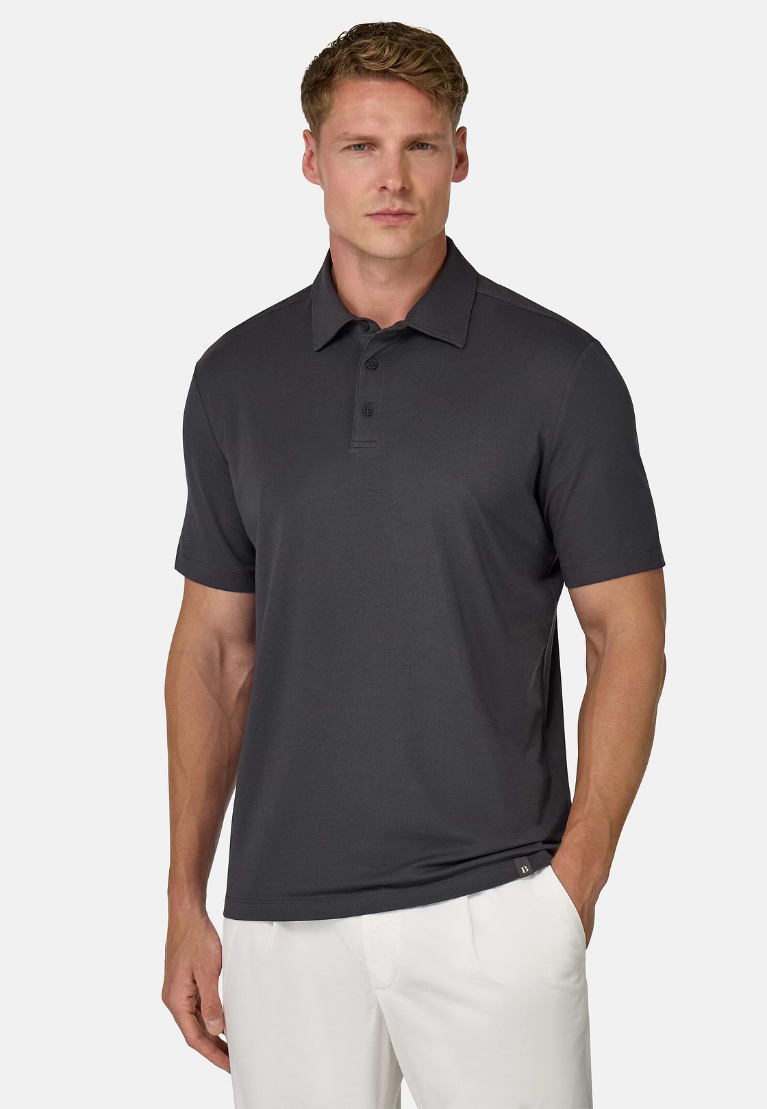 Polo Shirt In Stretch Supima Cotton, Black, hi-res
