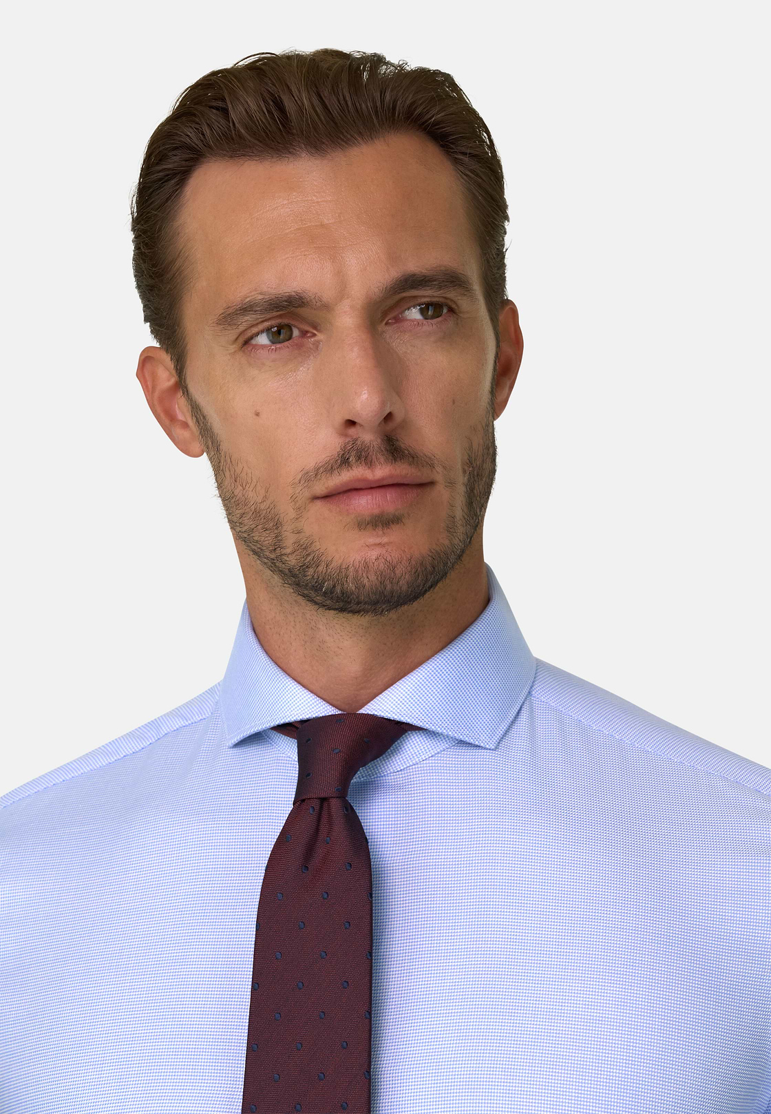 Shirt Houndstooth Cotton Slim Fit, Light Blue, hi-res, 3