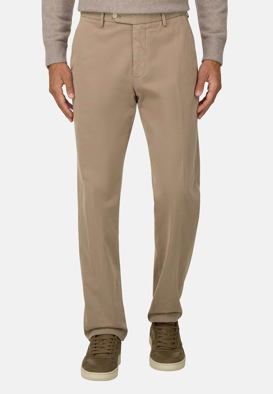 Trousers in Stretch Cotton, Taupe, hi-res