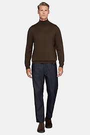 Brown Merino Wool Polo Neck Jumper, Brown, hi-res