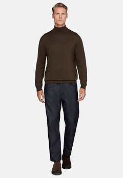 Brown Merino Wool Polo Neck Jumper