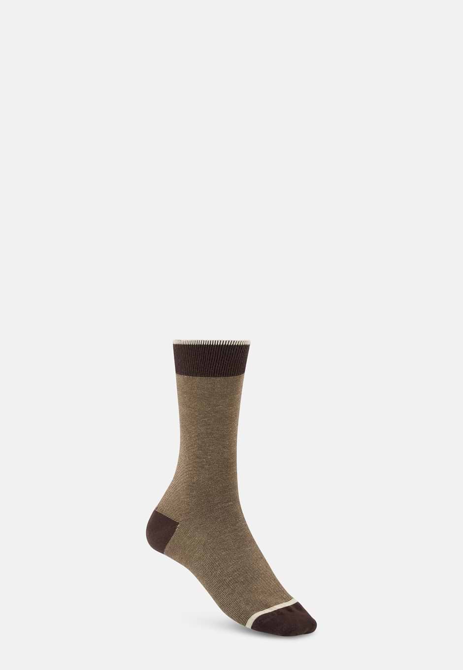 Short Socks Striped Cotton Blend, Dark brown, hi-res