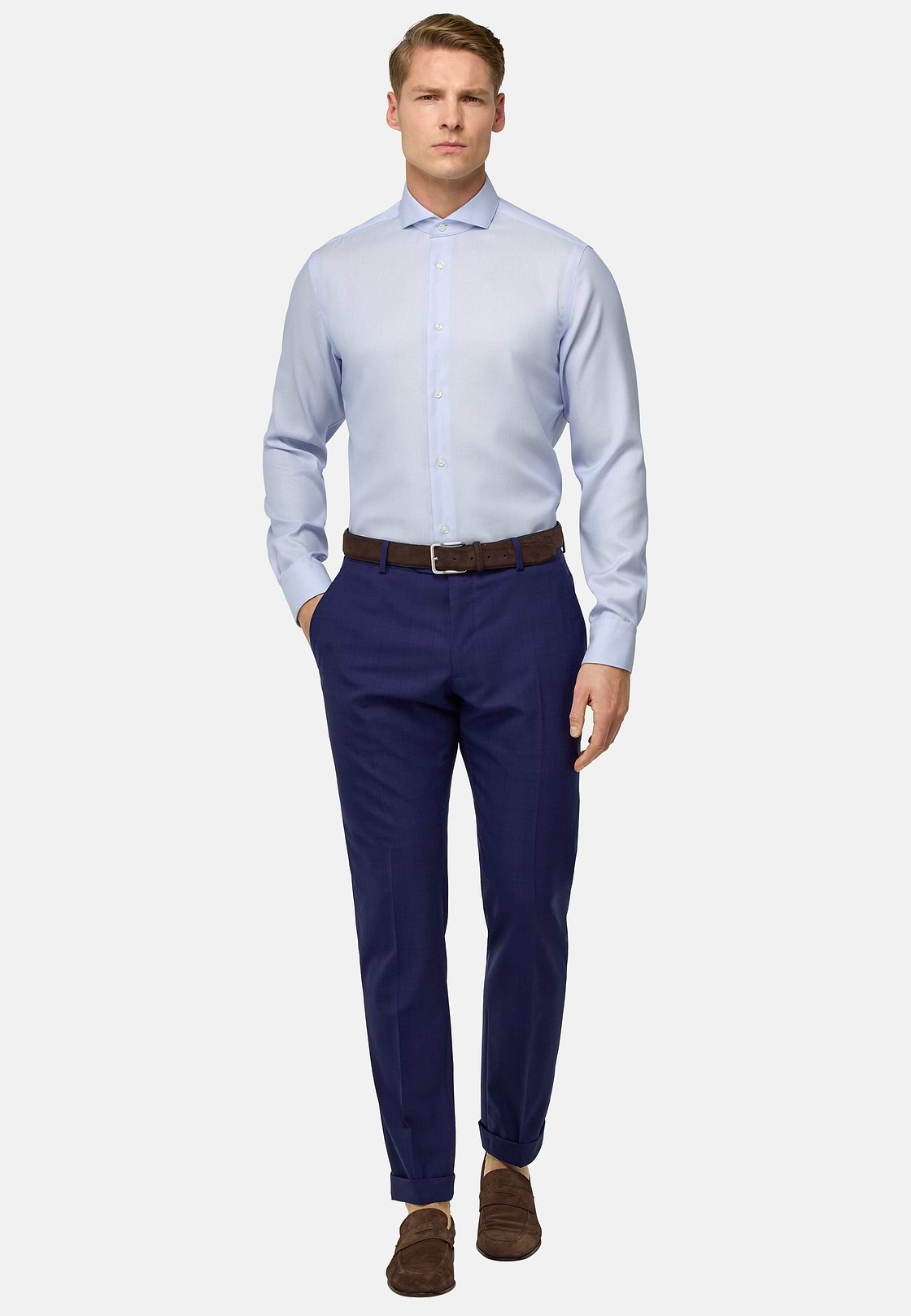 Chemise En Coton Slim Fit, Bleu clair, hi-res