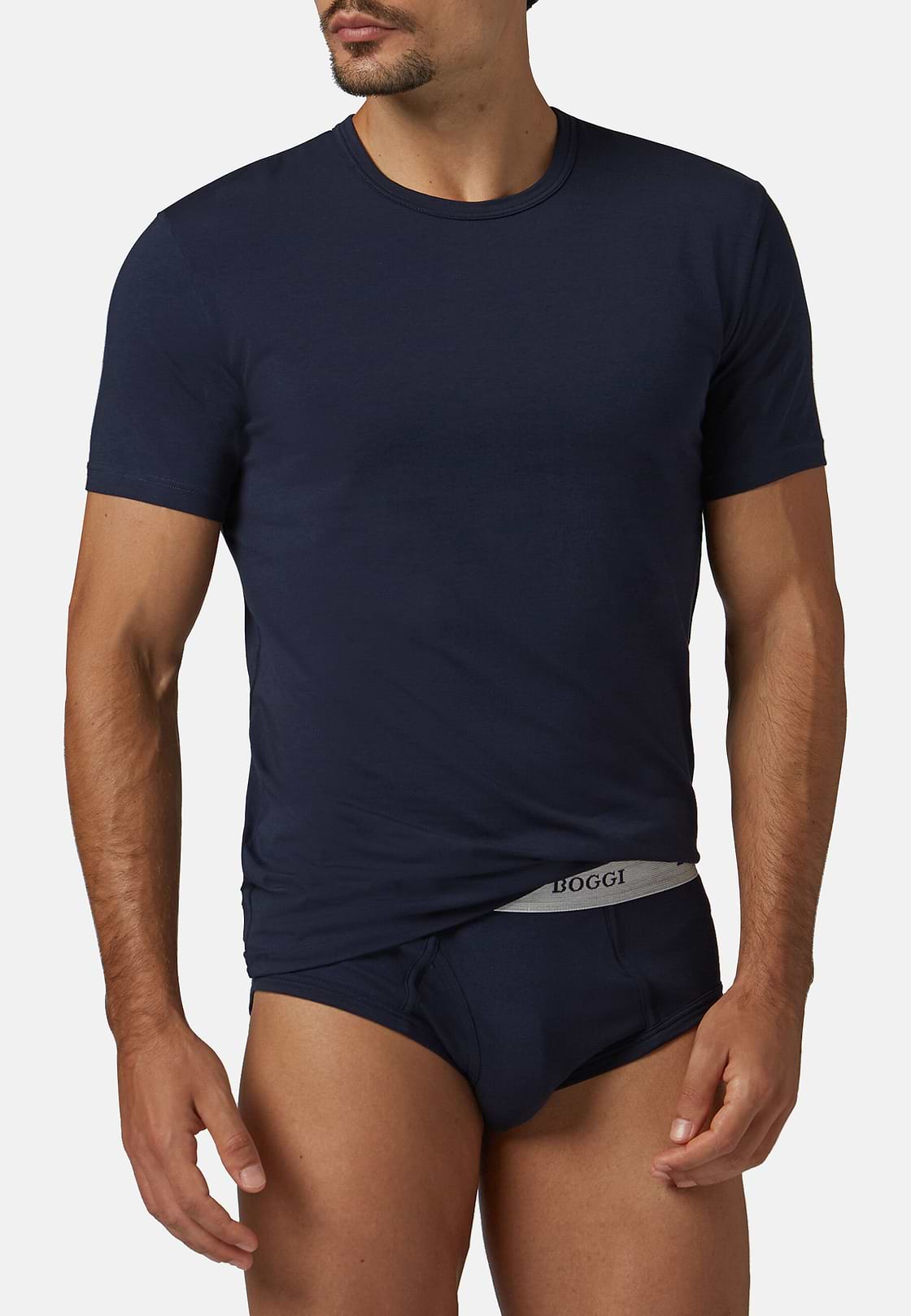 T-shirt Aus Elastischem Baumwolljersey, Navy blau, hi-res