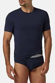 T-shirt Aus Elastischem Baumwolljersey, Navy blau, hi-res