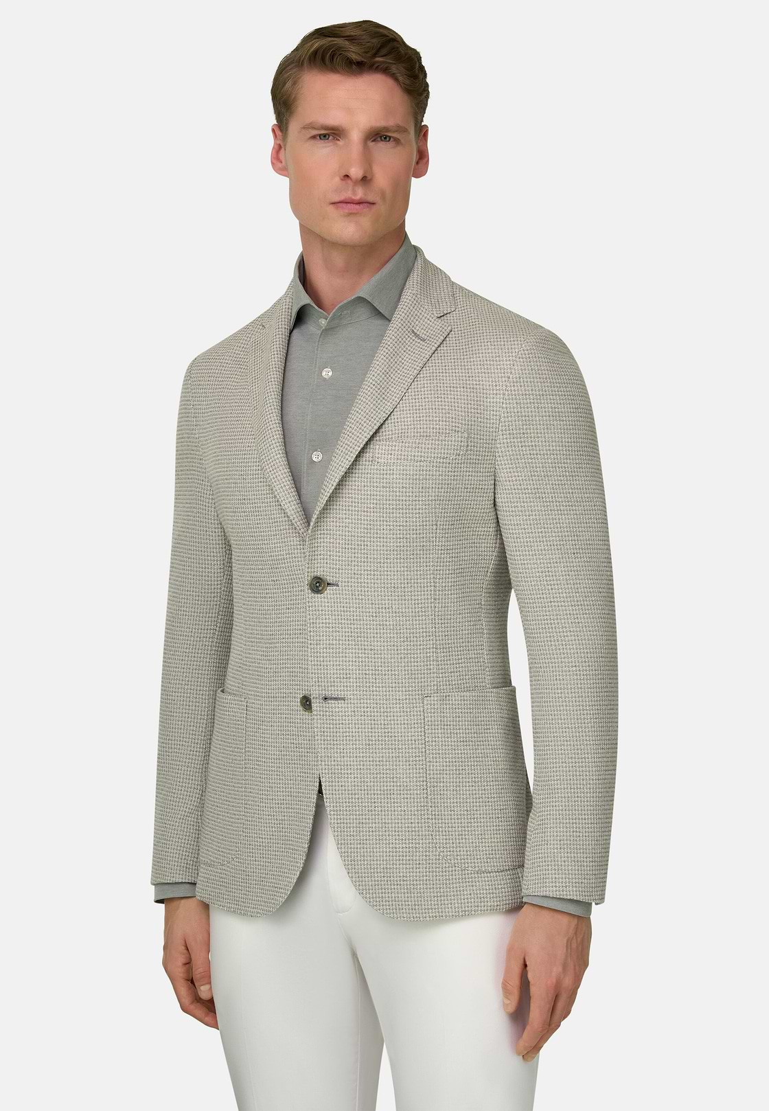 Giacca Micro Struttura In Misto Cotone E Lino B Jersey, Verde Chiaro, hi-res, 1