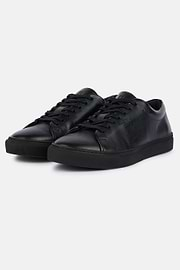 Black Leather Trainers with Logo, Black, hi-res