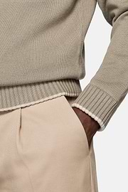 Taupefarbener Pullover Mit V-Ausschnitt Aus Wolle und Bio-Baumwolle, Taupe, hi-res