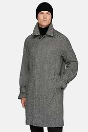 Single-breasted Wool Coat, Black - White, hi-res