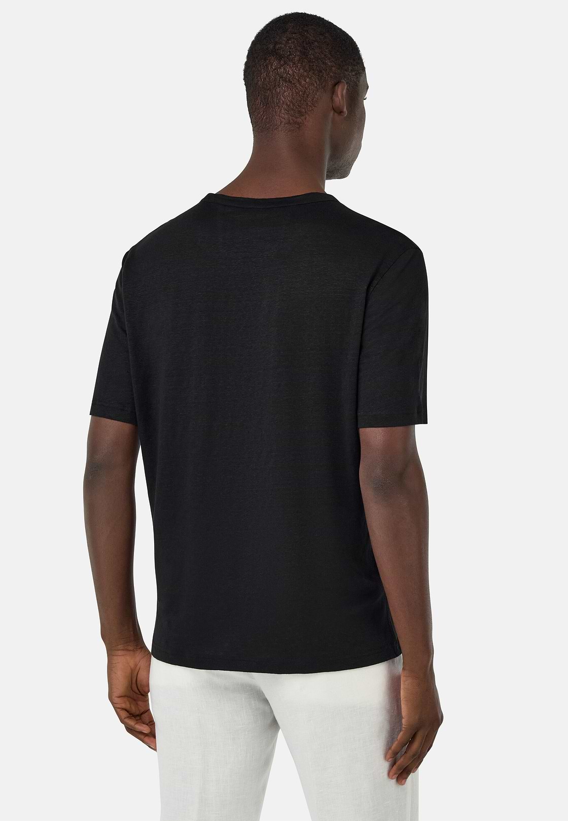 T-Shirt in Stretch Linen Jersey, Black, hi-res