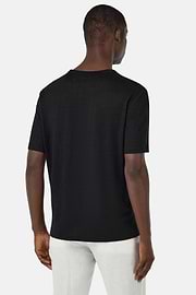 T-Shirt in Stretch Linen Jersey, Black, hi-res