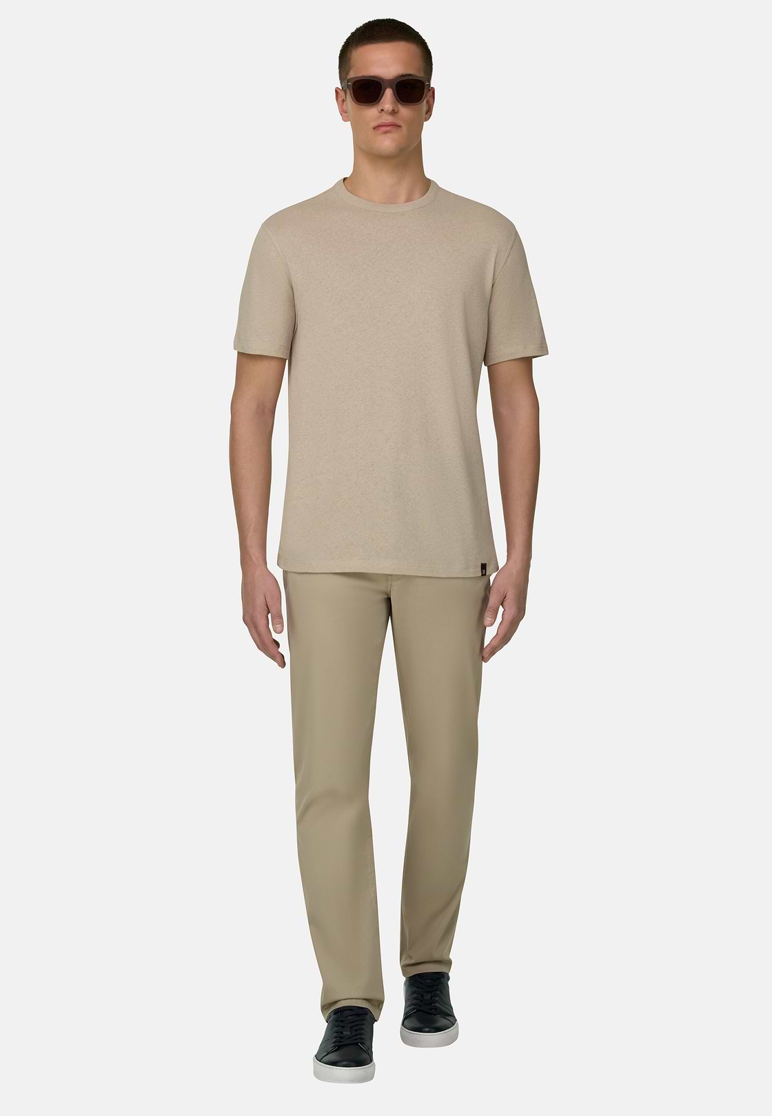 T-Shirt In Cotone Lino, Sabbia, hi-res, 2