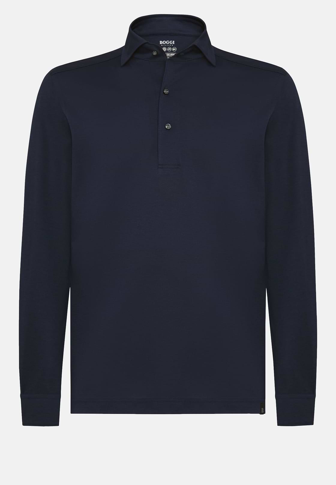 Polo Aus Japanischem Jersey, DARK NAVY, hi-res