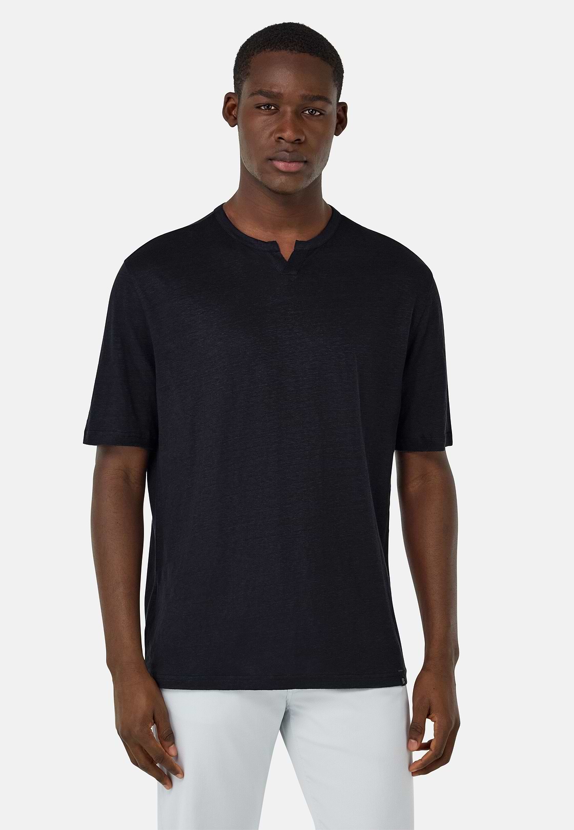 T-Shirt in Stretch Linen Jersey, DARK NAVY, hi-res
