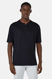 T-Shirt in Stretch Linen Jersey, DARK NAVY, hi-res