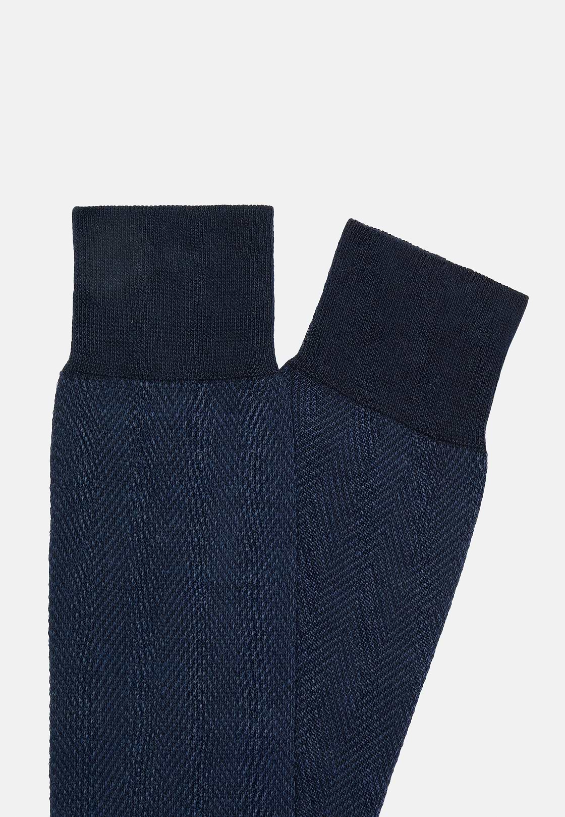 Herringbone Pattern Socks In Organic Cotton, Navy blue, hi-res