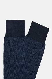Herringbone Pattern Socks In Organic Cotton, Navy blue, hi-res
