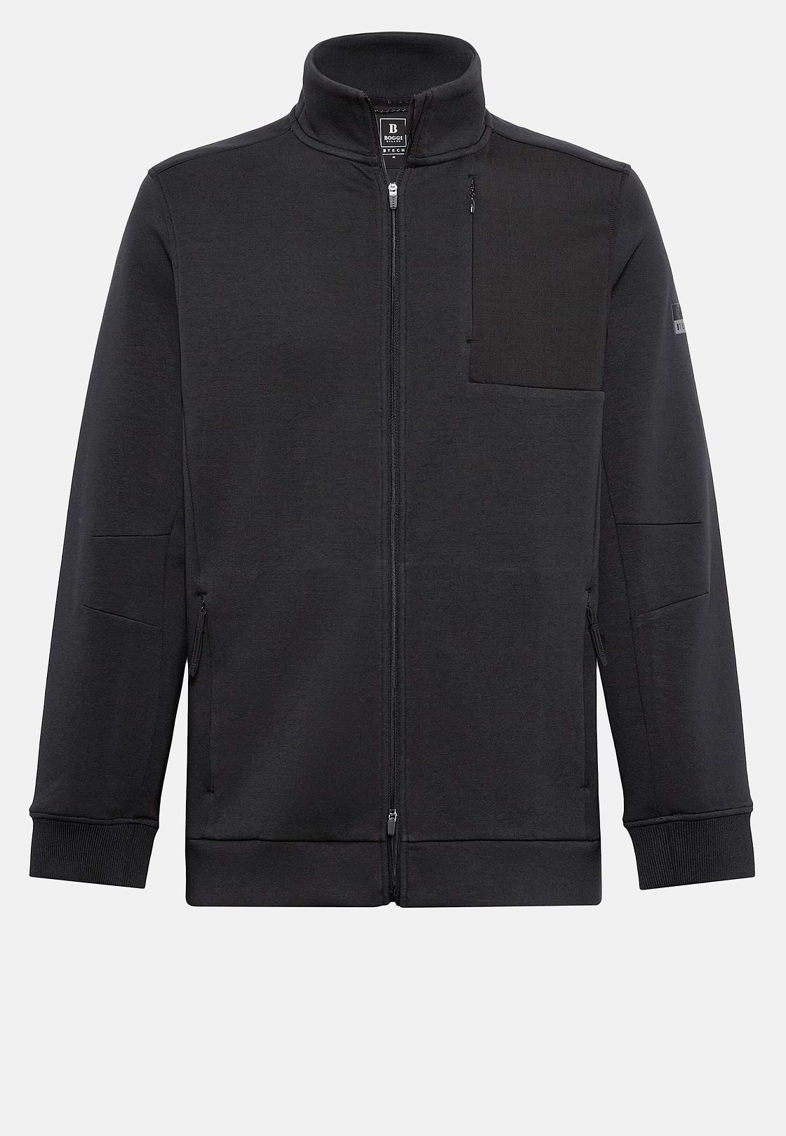 Full-Zip Hoodie In Lightweight Cotton Blend Scuba, Charcoal, hi-res