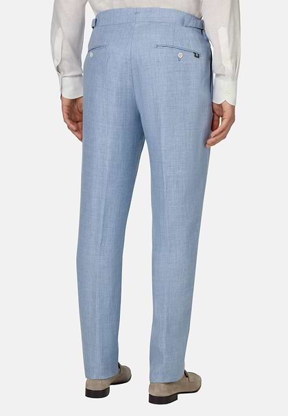 Pure Linen Trousers, Light Blue, hi-res