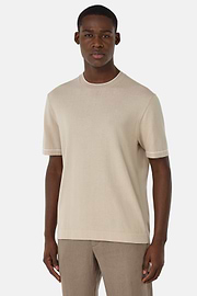 Cotton Crêpe Knit T-Shirt, Sand, hi-res