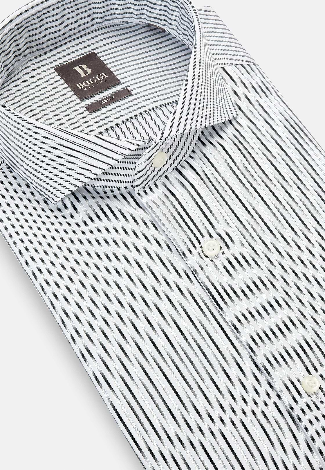 Slim Fit Striped Cotton Twill Shirt, Green, hi-res