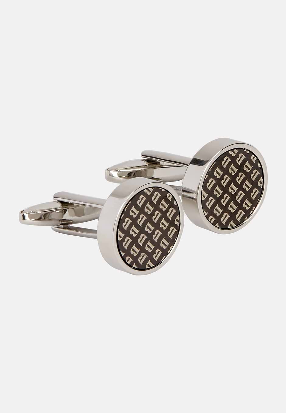 Boutons de manchette de chemise ronds avec logo, Argent, hi-res
