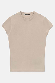 T-Shirt Aus Baumwoll-Seiden-Strick, Sand, thumb, 5