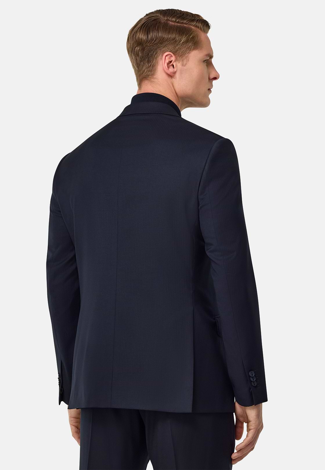 Anzug Mit Mirco-Resca Aus Reiner Stretchwolle, Navy blau, hi-res